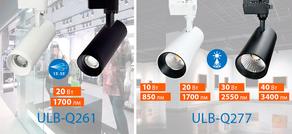 Трековые светодиодные светильники-прожекторы ULB-Q261 и ULB-Q277